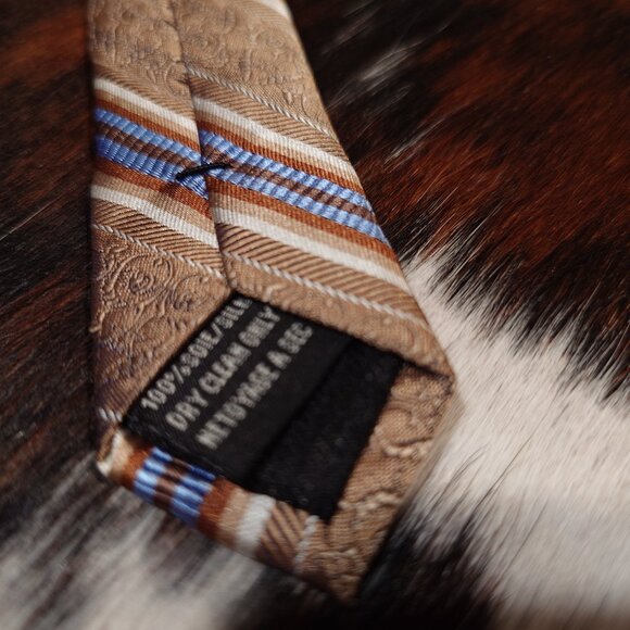 Guy Laroche Brown and Blue Striped Silk Tie - Picture 4 of 4